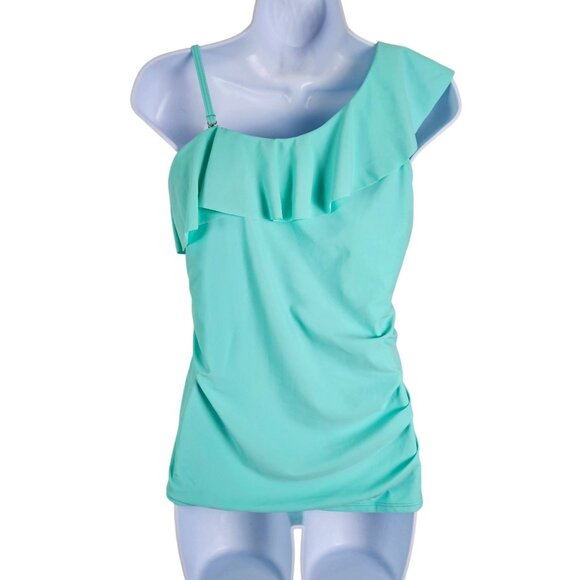 One-Shoulder Ruffle Swimsuit in Aqua - Picture 4 of 11